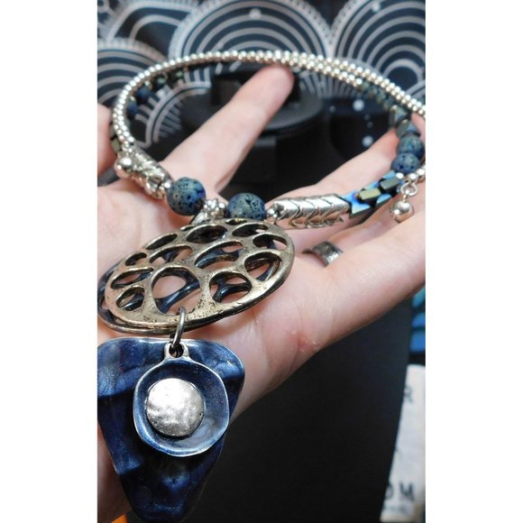 Blue And Silver Volcanic Rock Necklace - Picture 3 of 8